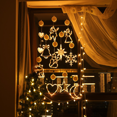 Cross-border new Christmas lights LED window suction cup chandelier reindeer bell room party Christmas holiday decoration lights
