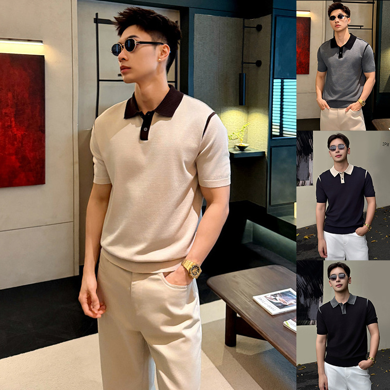 Polo camiseta de punto camiseta de manga corta camiseta de hombre paul línea tridimensional viejo qianfeng verano fábrica transfronteriza al por mayor