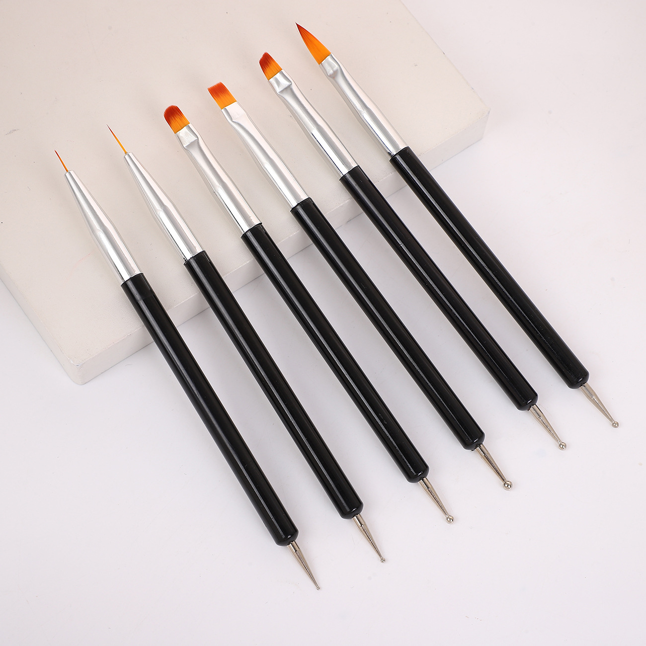 6pcs Black Plastic Penholder Double Head with Brush Point Flower Needle Nail Art suit Pull Line Painted Gel Multifunctional Nail Art