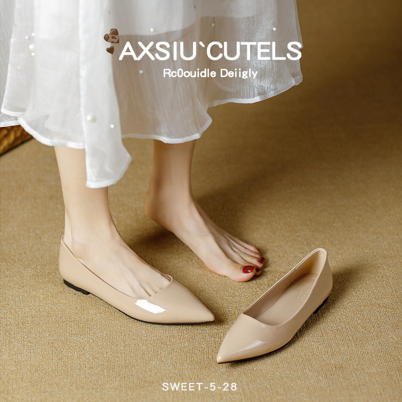 럭키 스타 여성 여름 2025 새로운 프랑스어 지적 발가락 플랫 신발 여성 얕은 입 통근 신발 다목적 슬립 온 신발