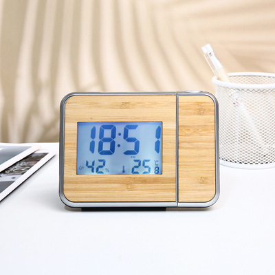 originality Backlight Weather Clock household multi-function indoor desktop Bamboo Temperature and humidity Degrees Projection clock wholesale