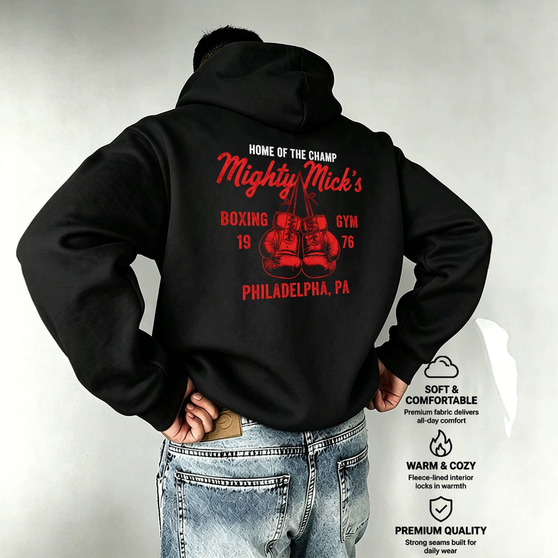Mighty Mick's Boxing Gym Vintage Print Hoodie, Distressed Boxing Glove Lettering Men's Hoodie