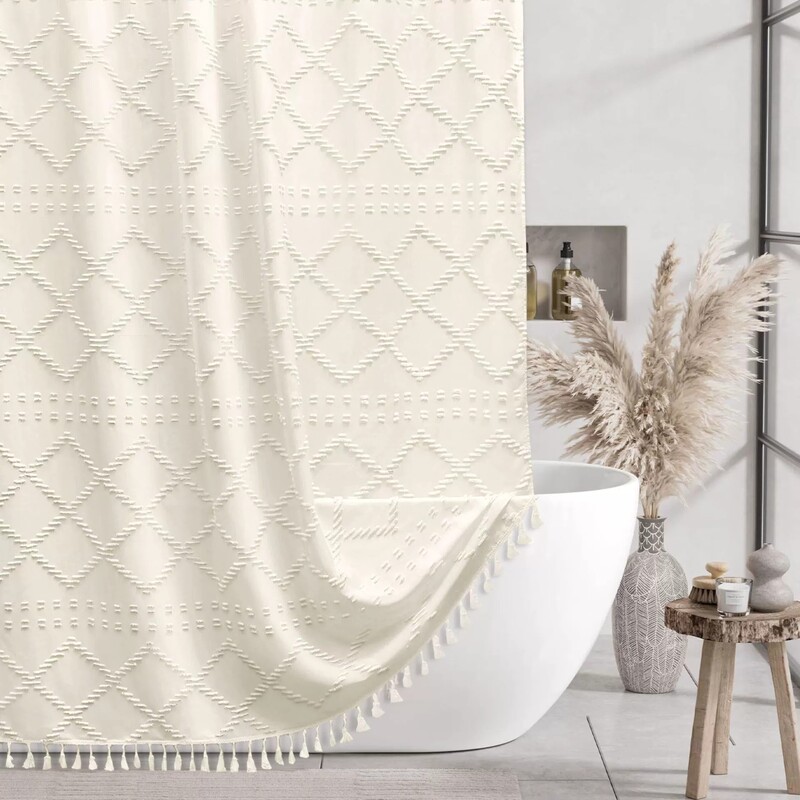 Cross-Border Shower Curtain Polyester Cloth Bohemian Cut Flower Waterproof Shower Curtain Thickened Solid Color Hotel Bathroom Special Curtain Cross-Border Shower Curtain Polyester Cloth Bohemian Cut Flower Waterproof Shower Curtain Thickened Solid Color Hotel Bathroom Special Curtain