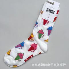 happysocks水果甜點花朵女襪中筒襪子新款女潮牌棉百搭四季款