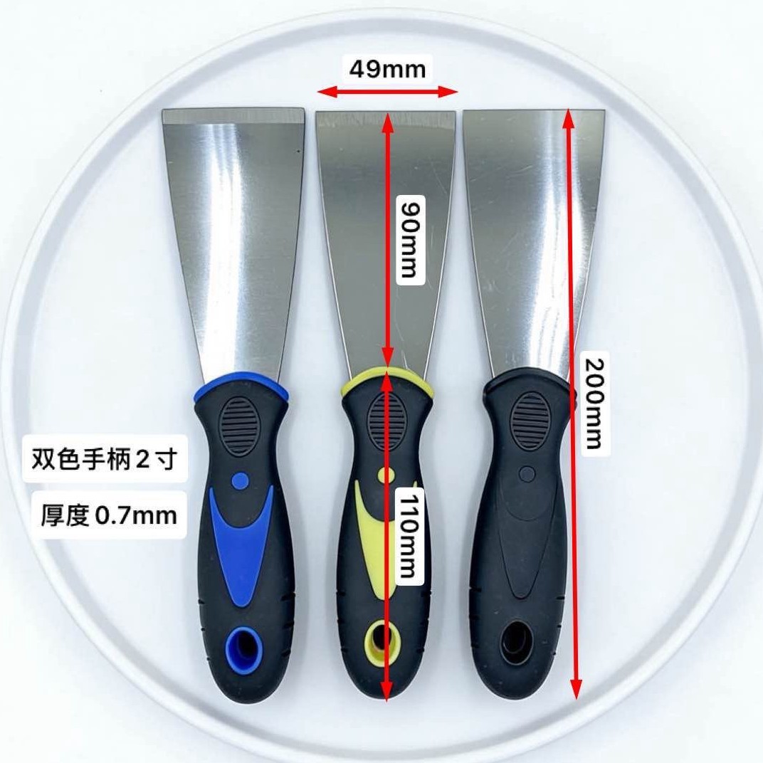 Fábrica de suministro directo de cuchillo de masticador de mango de dos colores 1.5 pulgadas 2 pulgadas espesa cuchilla de limpieza de acero inoxidable conjunto de herramientas de impresión 3D