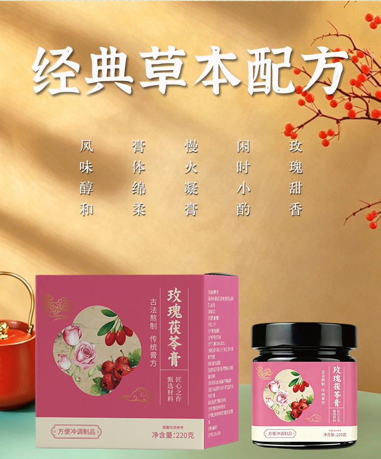 Rose Shu Gan Paste (玫瑰舒甘膏) — Traditional Steamed Herbal Paste with Rose, Chinese Yam, Poria & Goji in use
