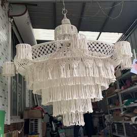 定制亚马逊跨境编织灯卧室棉绳吊灯美式装饰复古灯手工棉绳灯罩
