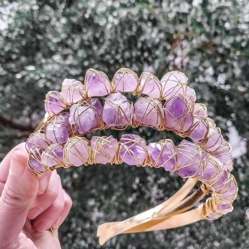 New Amethyst Natural Crystal Quartz Crown Headband Gemstone Wedding Headdress Holiday Bridal Gift Ornament