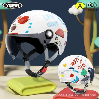 Motosiklet kaskı (dəbilqə), Safety Helmet - summer-style-creamy-white-adorable-dog-ink-blue-short-lens