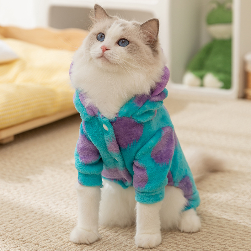Otoño y invierno gatos calentados y gruesos felines disfraz de pequeño monstruo de cuatro patas felines perros Teddy ropa de mascotas