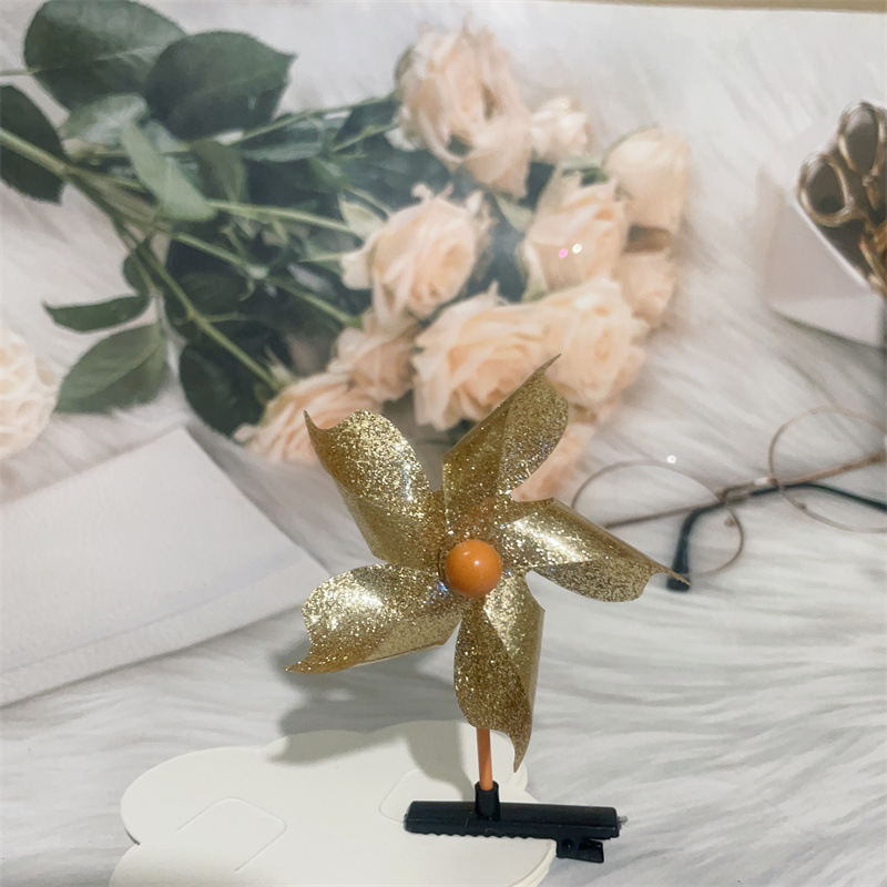 황금 다섯 잎 풍차 머리핀