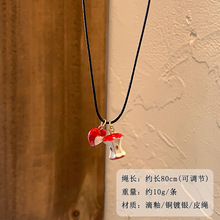 可爱少女感红色苹果核爱心滴釉吊坠项链圣诞新年毛衣卫衣链配饰女