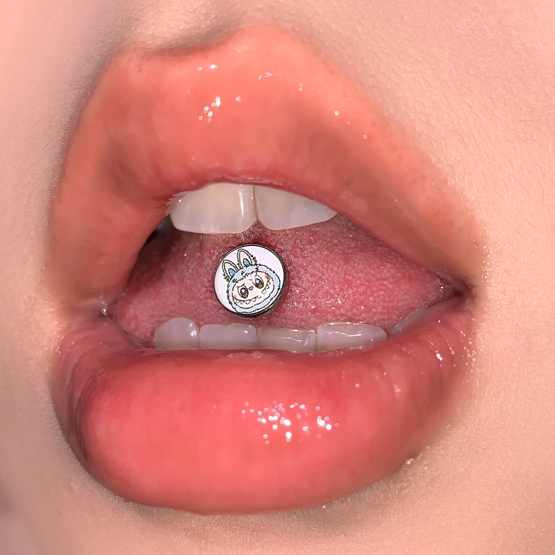 Labret stud lip piercing jewelry styling detail