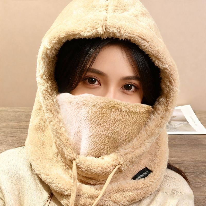 跨境围脖口罩一体帽子女冬季护耳防风棉帽骑车保暖加绒加厚套头帽|undefined