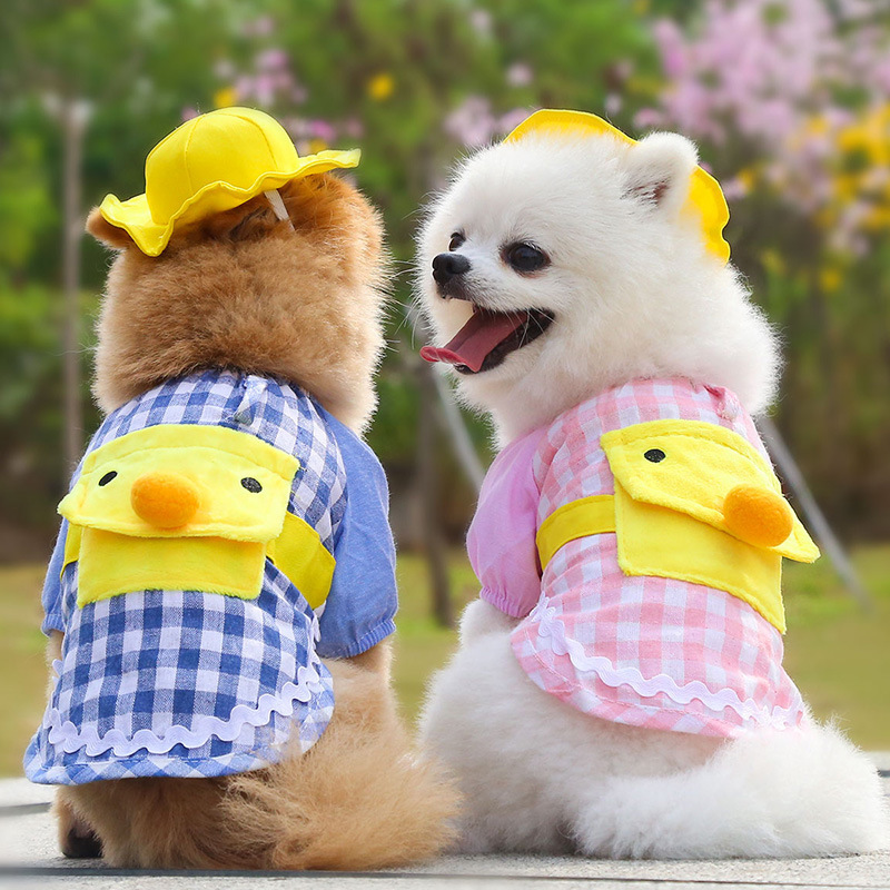 Little Yellow Duck Cartoon Dog Backpack Pet Clothes Dog and Cat Supplies Spring Summer Autumn Cat Outfit Two-Legged Clothing Thin Style