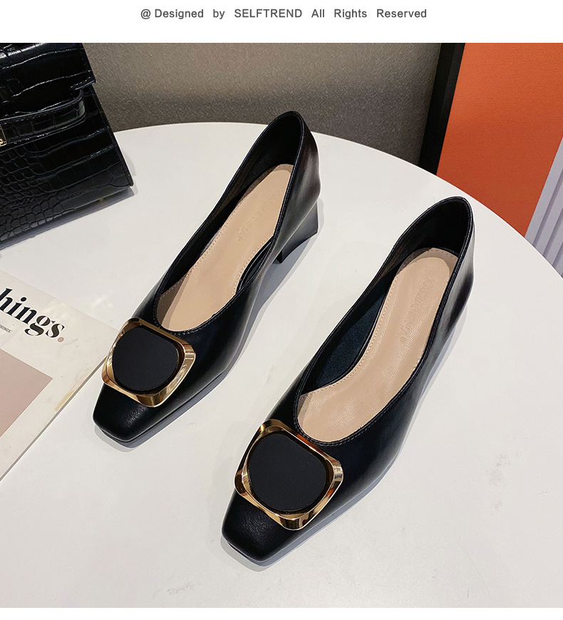 Women's Square Toe Mid-heel Loafers In Real Cowhide Leather_voghion.com
