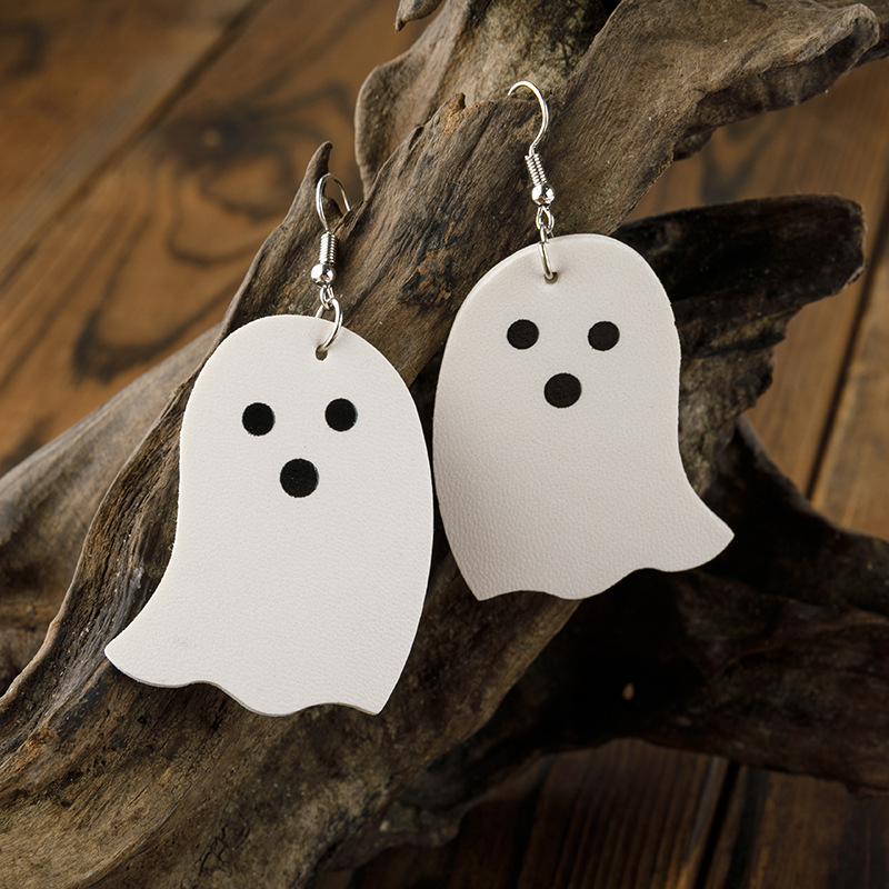 Cross-border Independent Station Halloween Earrings Personality Pumpkin Ghost Hat Leather Earrings Halloween Ornaments display picture 11