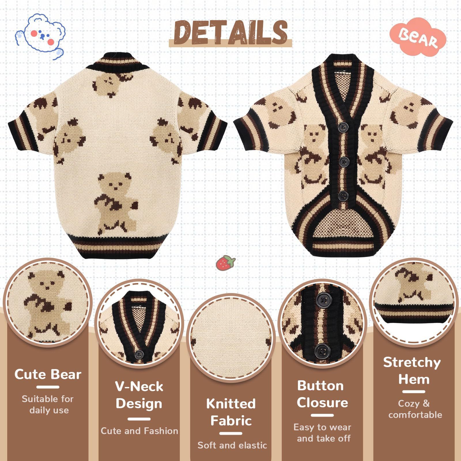 Roupas transfronteiriças para animais de estimação mais vendidas da Amazon para animais de pequeno e médio porte, jaqueta suéter de malha jacquard com botões de outono e inverno