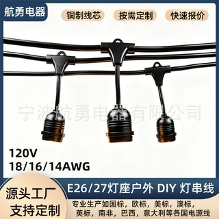 SJTW美规橡胶电源线E26悬挂灯座灯串线户外商用防水庭院DIY空灯线