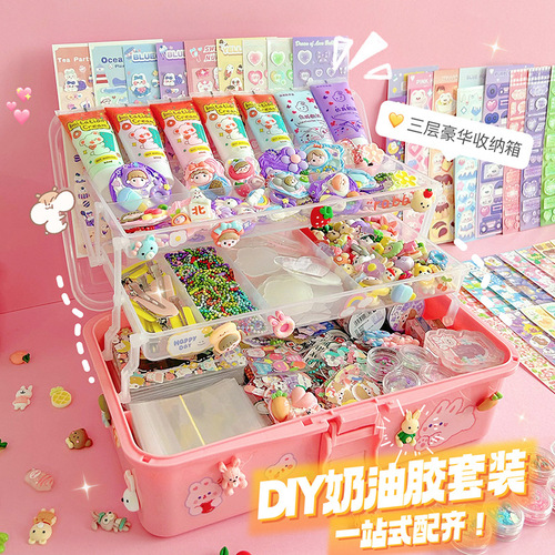 Cream glue Guka DIY material package transparent Guka sticker set stickers for children and students keychain plate complete set