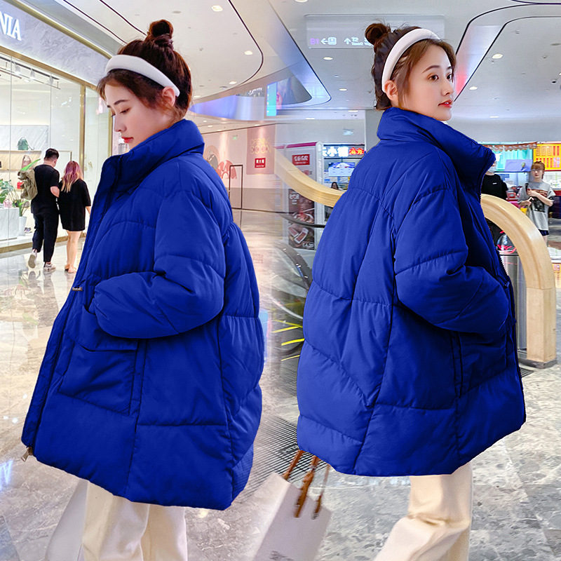 2025 ropa de invierno media larga suelta literatura manga larga ropa de pan caliente ropa de algodón gruesa ropa de algodón de cuello vertical coreano ropa de moda de mujeres