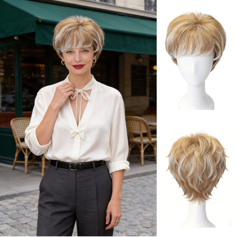 Cross-border Amazon best-selling wig, women's short hair, realistic synthetic hair, full-head wig, Xuchang synthetic fiber wig, in stock Cross-border Amazon best-selling wig, women's short hair, realistic synthetic hair, full-head wig, Xuchang synthetic fiber wig, in stock