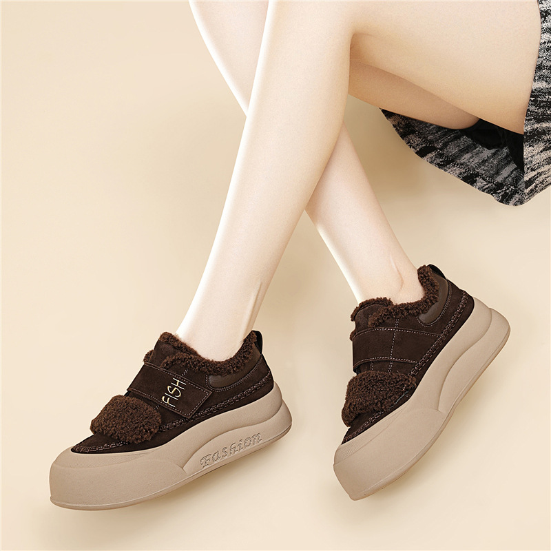 Women's Thick-soled Furry Shoes, Winter Plush Sneakers, 2025 New Women's Casual Sports Cotton Shoes, Warm And Height-increasing Shoes_vogvips.com