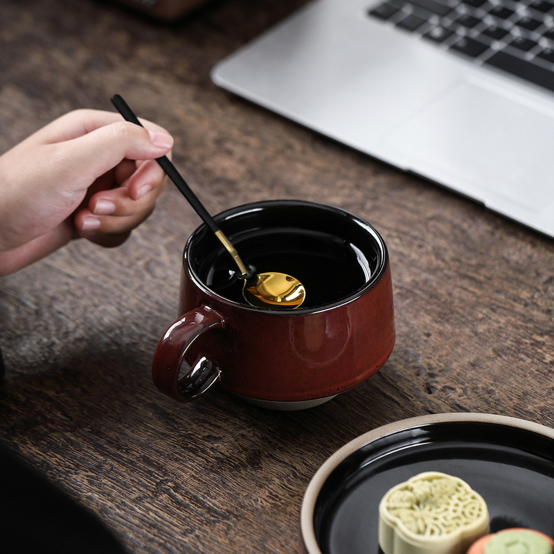 复古风日式咖啡杯碟窑变陶瓷杯碟高颜值下午茶杯拿铁咖啡杯碟|undefined