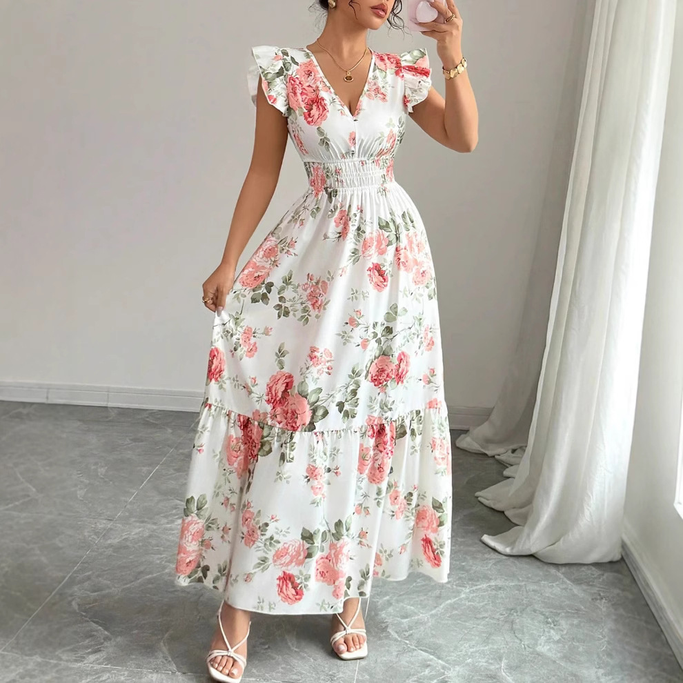 Women's Clothing Elegant Ladies Floral Print Hem Long Clothing_ecoleips.com