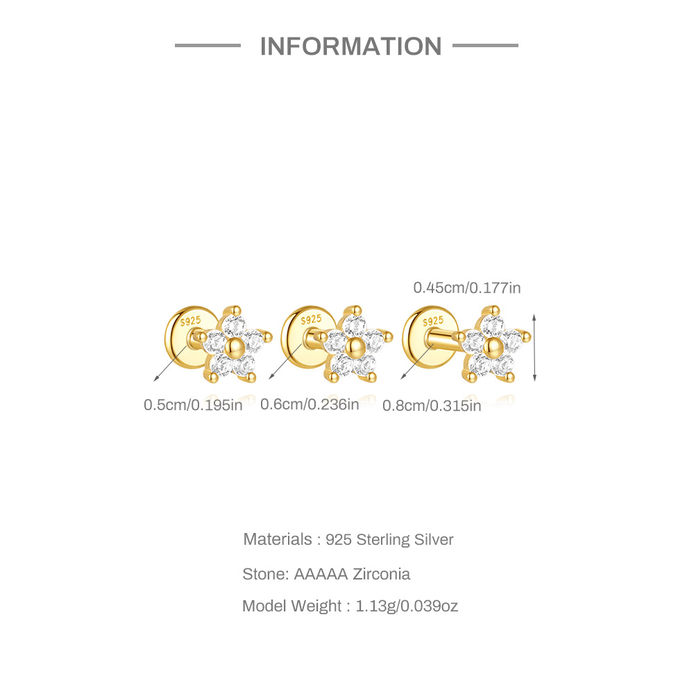1g Weight Ear Studs Classification Ear Cartilage Rings & Studs Piercing Type 3 Pieces Set Quantity Daily, Festival Occasion 925 Sterling Silver Material Flower Pattern Women's Gender Plating Design Simple Style, Classic Style Style 3 Pieces Set Ear Cartilage Rings & Studs Simple Style Classic Style Flower 925 Sterling Silver Plating Ear Cartilage Rings & Studs 2
