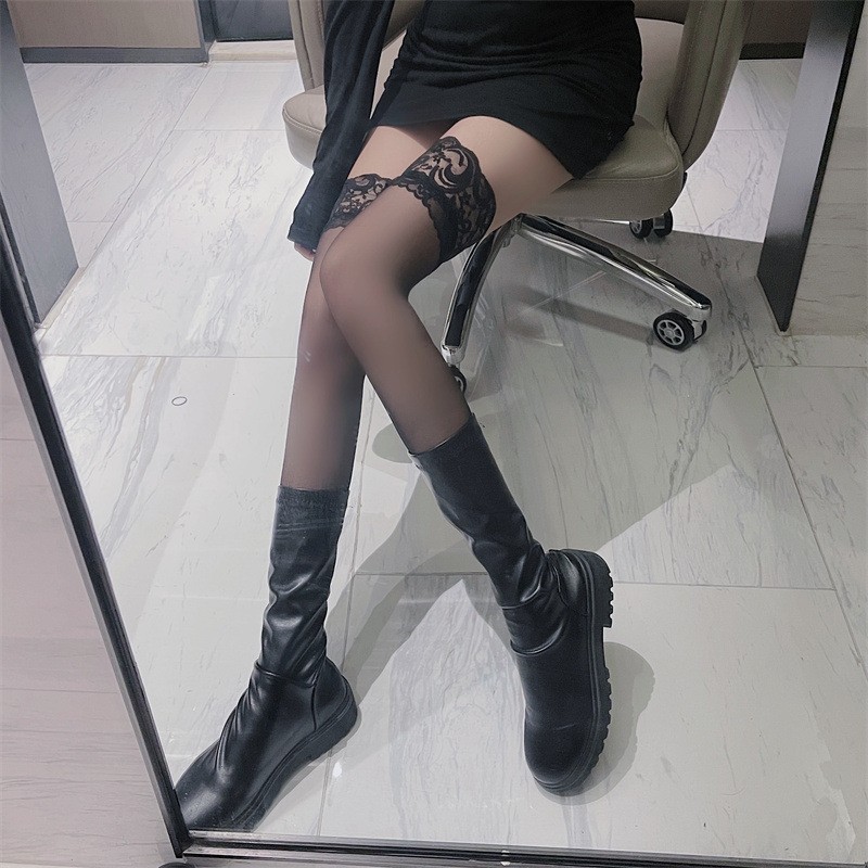 Women’s Wide Lace Over-the-Knee Stockings in Nude, One Size, Shredded Style — detail image 16