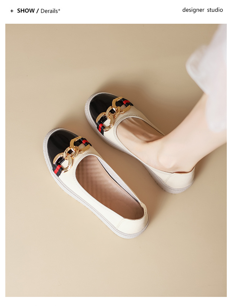 Metal Buckle Loafers 2023 New Versatile Lazy Shoes Comfortable Round Toe Shallow Mouth Thick Sole Slip-On Shoes For Women_voghion.com