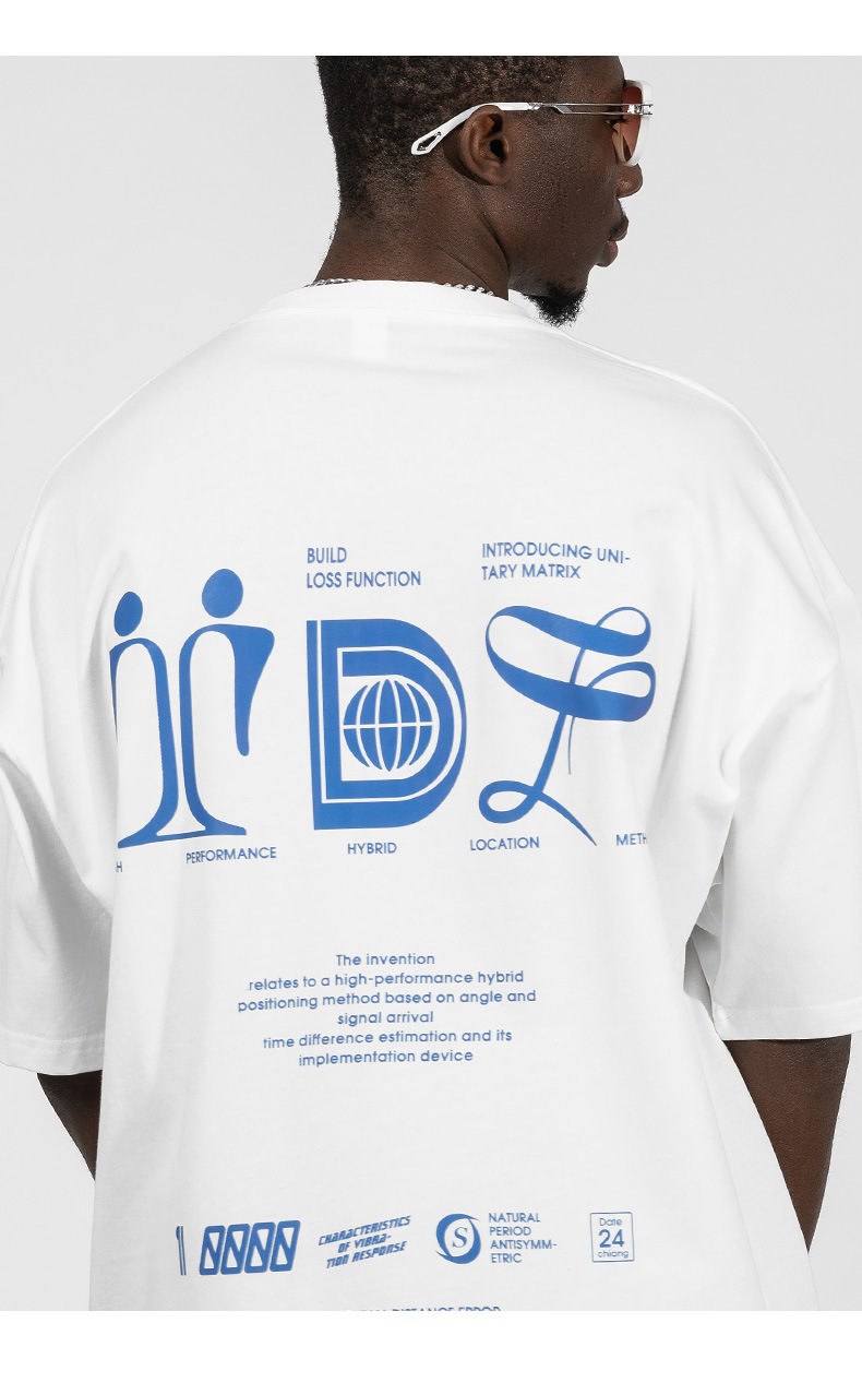 Vyriški trumpomis rankovėmis 220 g pavasario-vasaros medvilniniai laisvi marškinėliai paaugliams su kinišku abstrakčiu spaudiniu_voghion.com