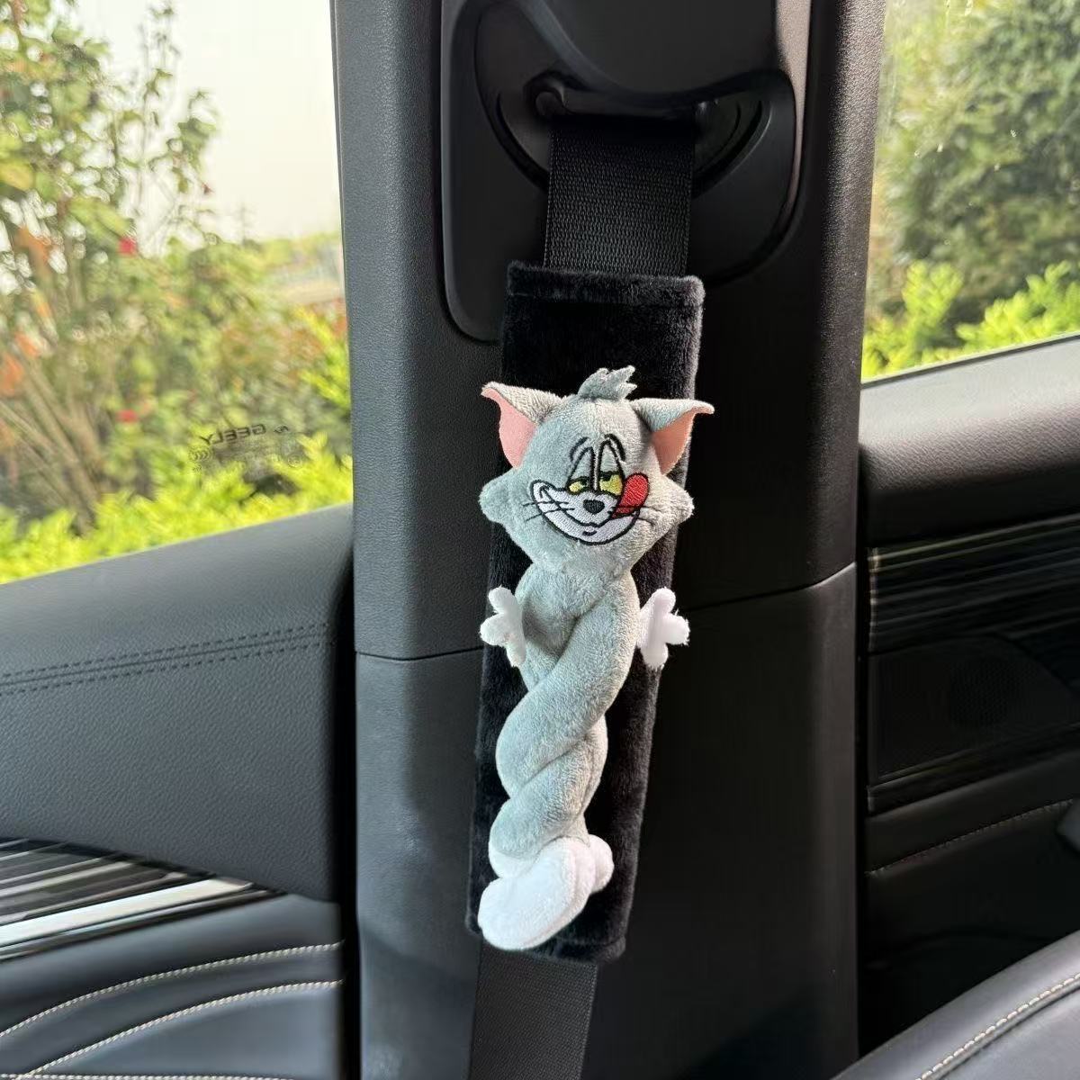 Authentic Tom and Jerry plush seatbelt shoulder pad cartoon plush toy car black simple decorative shoulder pad