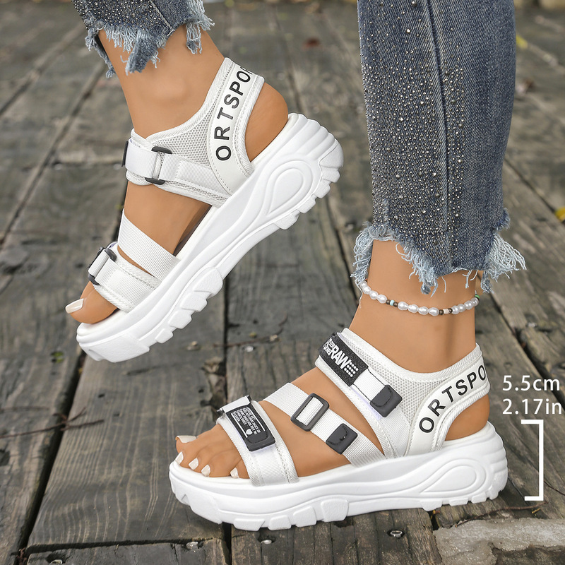 Women's Large Size Sports Sandals for Export, 2026 New Model, Platform Thick Sole, Non-Slip, Height-Increasing, Velcro Sandals, Wholesale in Stock