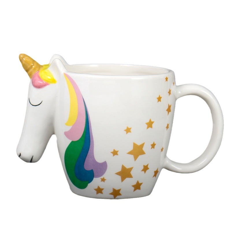 Taza de cerámica de unicornio europea y americana cuidadosamente seleccionada, taza de desayuno con leche, taza de oficina con dibujos de caballos arcoíris, taza creativa para el hogar