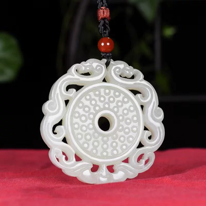 Pendant jade, antique protective amulet white jade