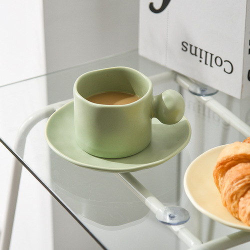 Moyi Jianpin retro coffee cup, high-looking coffee cup, household ceramic vertical pattern hanging ear coffee cup and saucer, exquisite