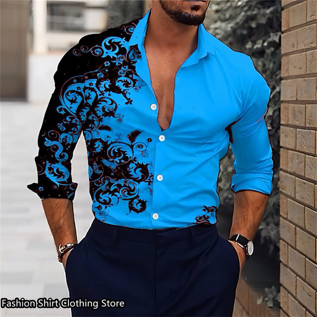 Cross-Border European and American Fashion European Size Men's Printed Long-Sleeved Shirts, Factory Direct Sales with High-Quality Pattern Design