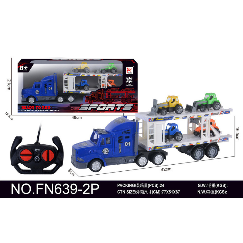 Cross-Border Kidsren's Electric Remote Control 4-Way Artificial Container Truck Flatbed Trailer Transport Farmer Car Model Boy Toy