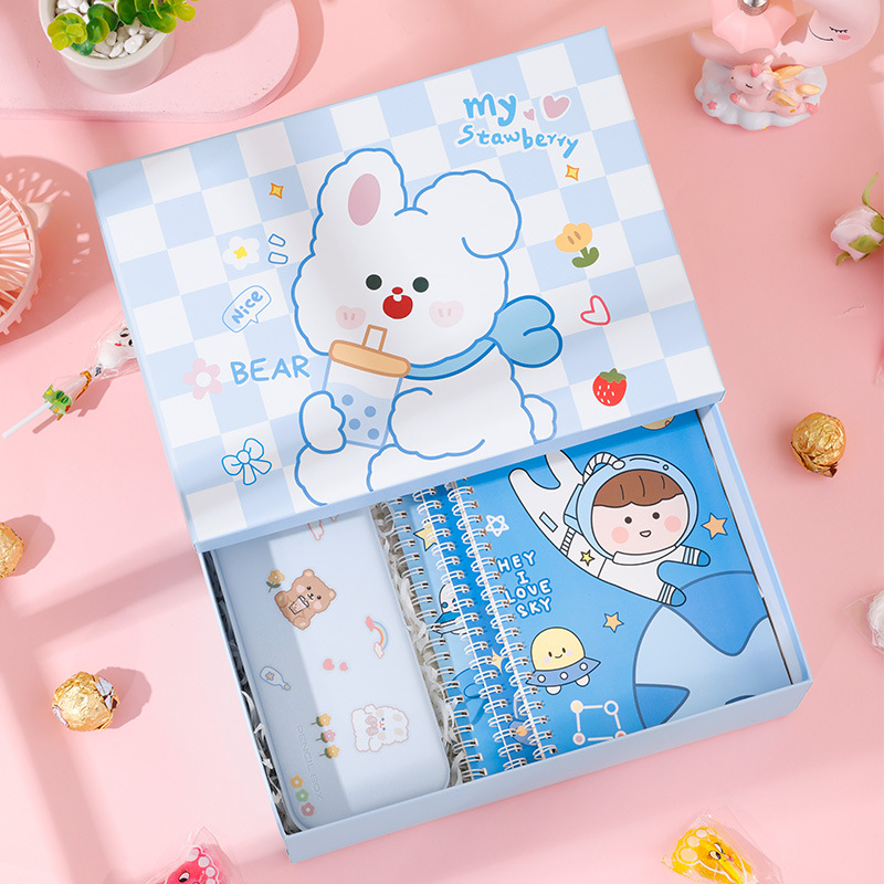 创意卡通兔子天地盖礼盒儿童节日礼品盒开学季文具包装盒现货批发