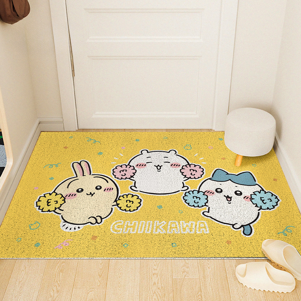Cartoon Jiikawa Entrance Mat, Silk Loop Door Mat, Household Outdoor Door Mat, Stain-Resistant and Easy to Care For, Foyer Mat