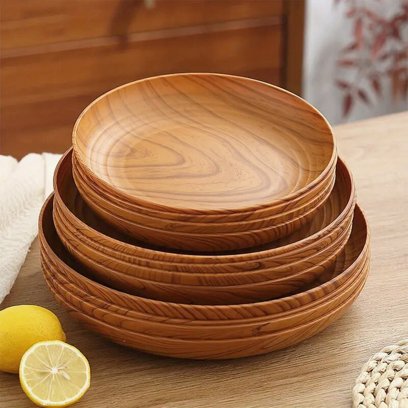 Wood Grain Round Plate for Home Snacks, Dried Fruit Plate, Fruit Plate, Afternoon Tea Cake Tray, Dessert Tray for Bakery and Restaurant
