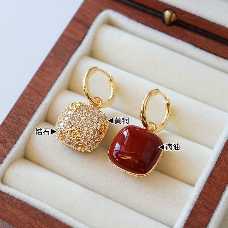 Exquisite Geometric Drop Earrings With Red Zircon For Women_voghion.com