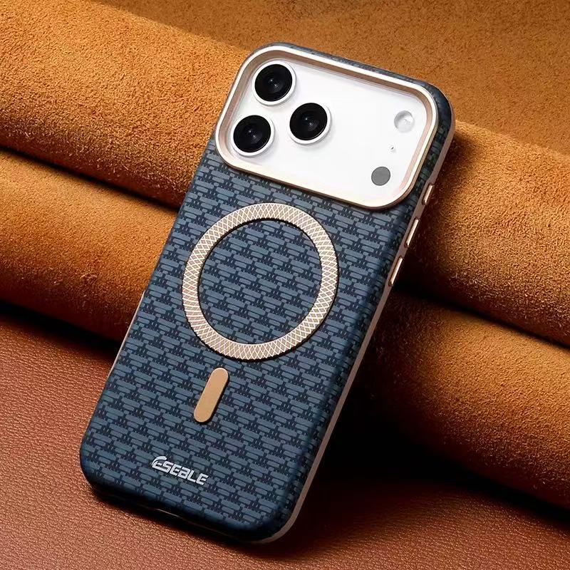 Suitable for Apple 17Promax Leather Phone Case, Triangular Shield Magnetic Suction, Apple 16 Anti-Fall High-End Business Protective Case