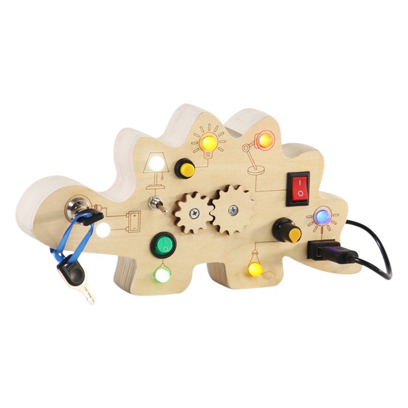 Juguetes educativos transfronterizos para niños, tablero de actividades de madera con interruptores, enchufes, circuitos, luces LED, juguetes de madera prácticos
