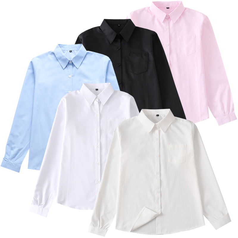 JK Uniform Long-sleeved White Shirt Spring and Autumn Work Uniform Basic Pointed Collar Square Collar Casual Intransparent JK Uniform Long-sleeved White Shirt Spring and Autumn Work Uniform Basic Pointed Collar Square Collar Casual Intransparent