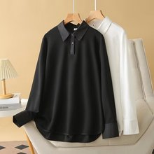 2024大码女装秋装胖mm显瘦宽松百搭针织拼接中长款衬衫H110 3055