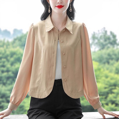 大码春秋季妈妈装衬衣时尚百搭长袖上衣薄款遮肚显瘦衬衣外搭小衫