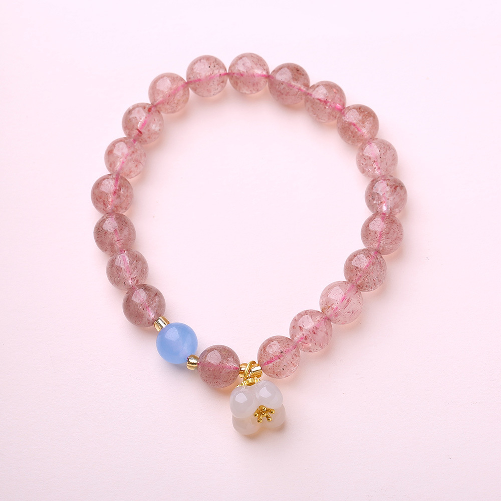 Natural Strawberry Crystal Bracelet For Women,Agate Rich Flower Bracelet,Pigeon Blood Red Peach Blossom High-end Bracelet